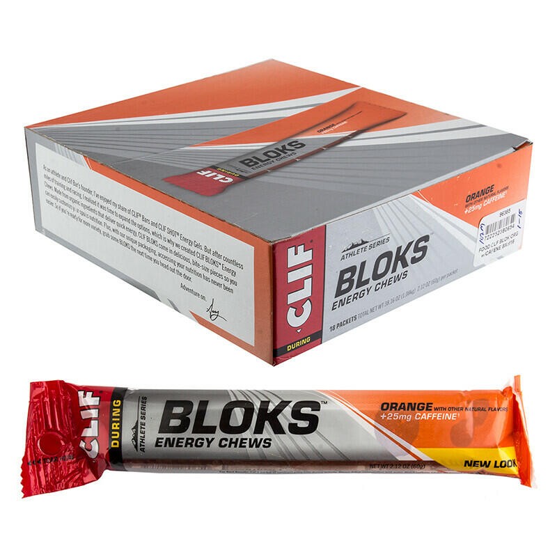 Clif Bar Shot Bloks Energy Chews Orange w/ 25mg Caffeine Box of 18 1