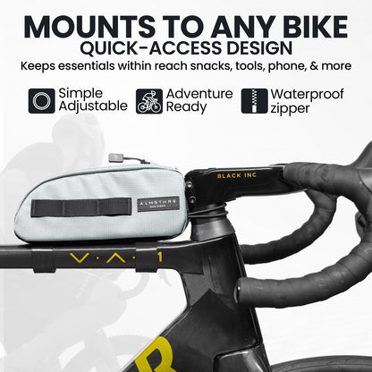 ALMSTHRE Top Tube Bag 8'' x 2'' x 3'' - Sterling Silver | Waterproof, Secure & 3