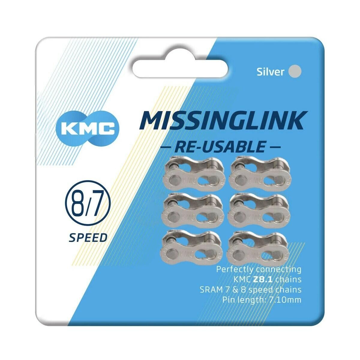 KMC MissingLink II Chain Connecting Link 7.1mm for 7/8 Speed - Silver, Card of 6 1
