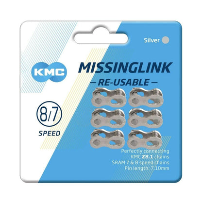 KMC MissingLink II Chain Connecting Link 7.1mm for 7/8 Speed - Silver, Card of 6 1