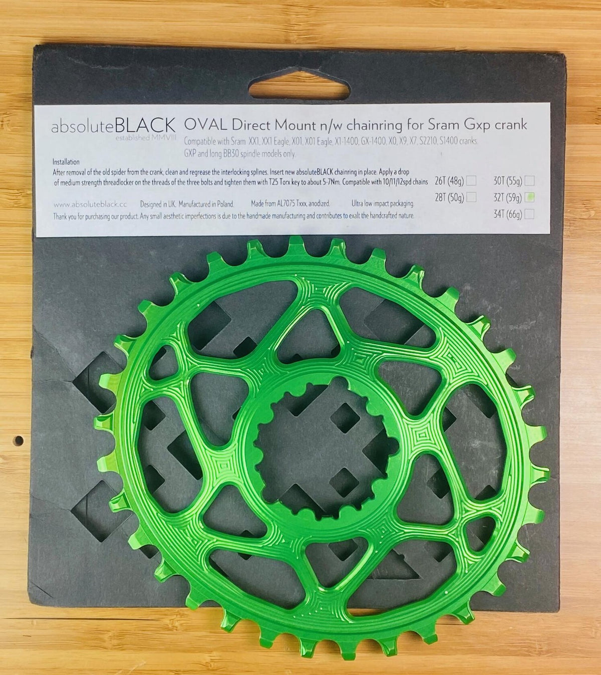 absoluteBLACK OVAL Direct Mount n/w Chainring for SRAM GXP 32t - Green 1
