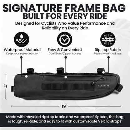 ALMSTHRE Signature Bike Frame Bag - Midnight Black, Large/XL Sizing | Durable 3