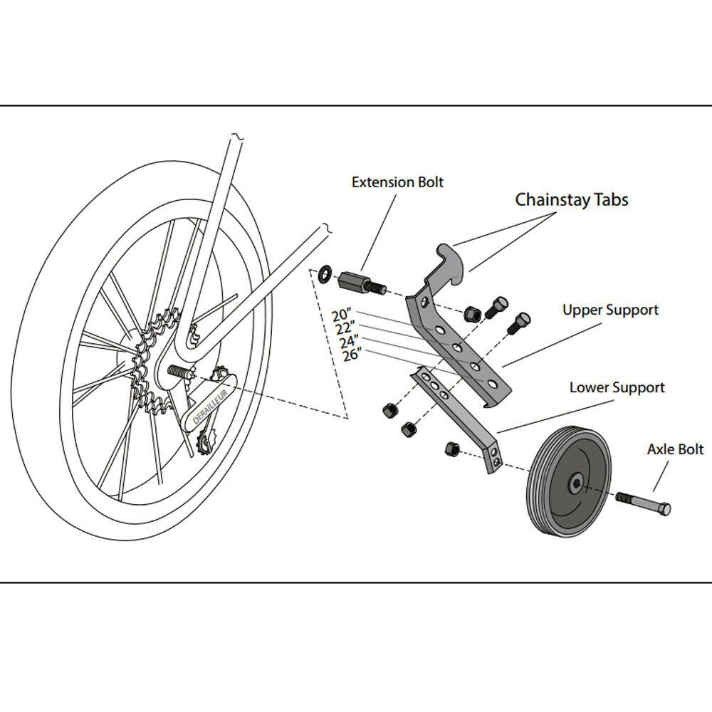 Sunlite HD Adjustable Training Wheels Fits 20in to 26in Wheel Bikes Silver 2