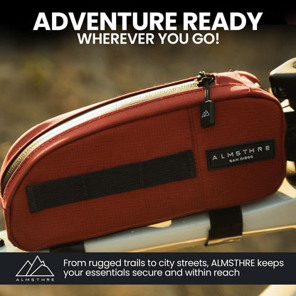 ALMSTHRE Top Tube Bag, Waterproof Zipper, Bolts or Strap Mount, Rust Red 4