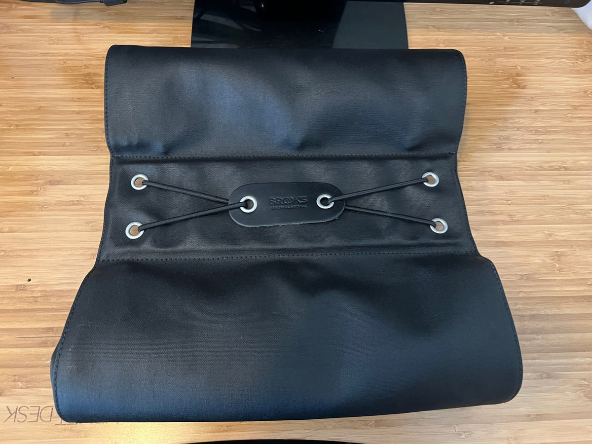 Brooks Brick Lane Roll-Up Pannier Black-Black Canvas w/ Leather Belts 7
