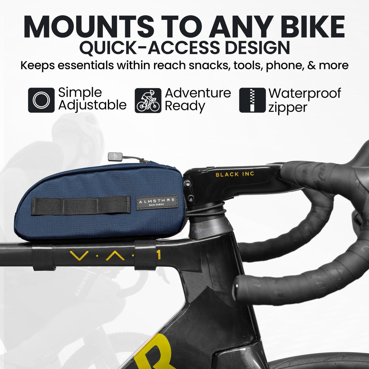 ALMSTHRE Top Tube Bag, Waterproof Zipper, Bolts or Strap Mount, Cosmic Blue 3