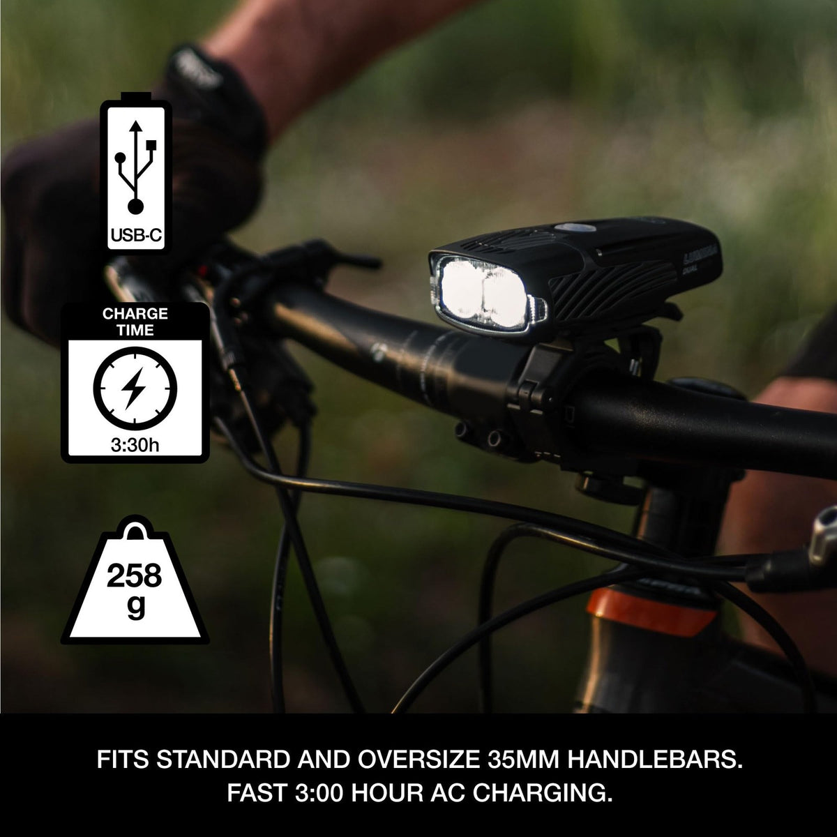 NiteRider Lumina Dual 1500 Lumen USB-C Rechargeable Dual LED Front Bike Light - 3
