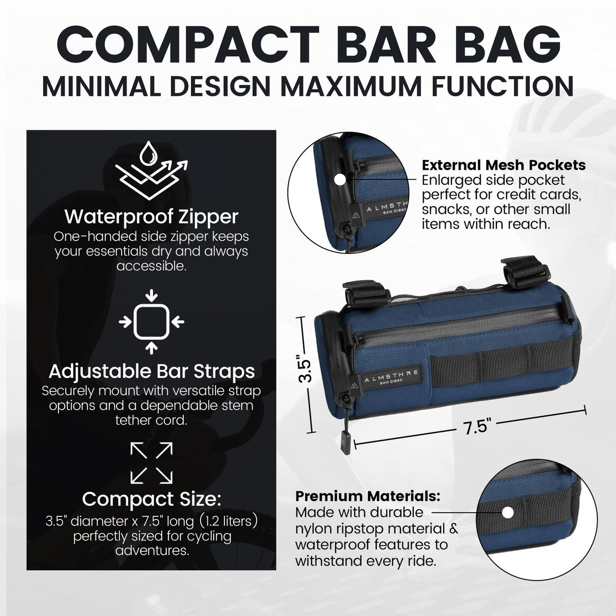 ALMSTHRE Compact Bar Bag, Waterproof Zipper & Adjustable Straps, Cosmic Blue 2