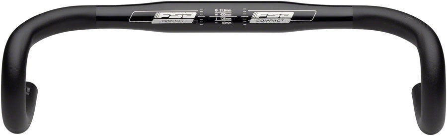 FSA Omega Compact Road Drop Handlebar 31.8mm Clamp, 380mm Width, Black 1