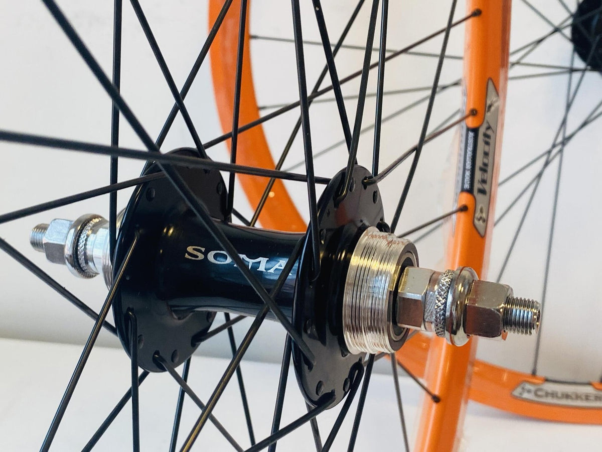Velocity Chukker 700c Fixie Wheelset 32h 100/120 Fix/Fix Soma Hubs - Orange NMSW 3