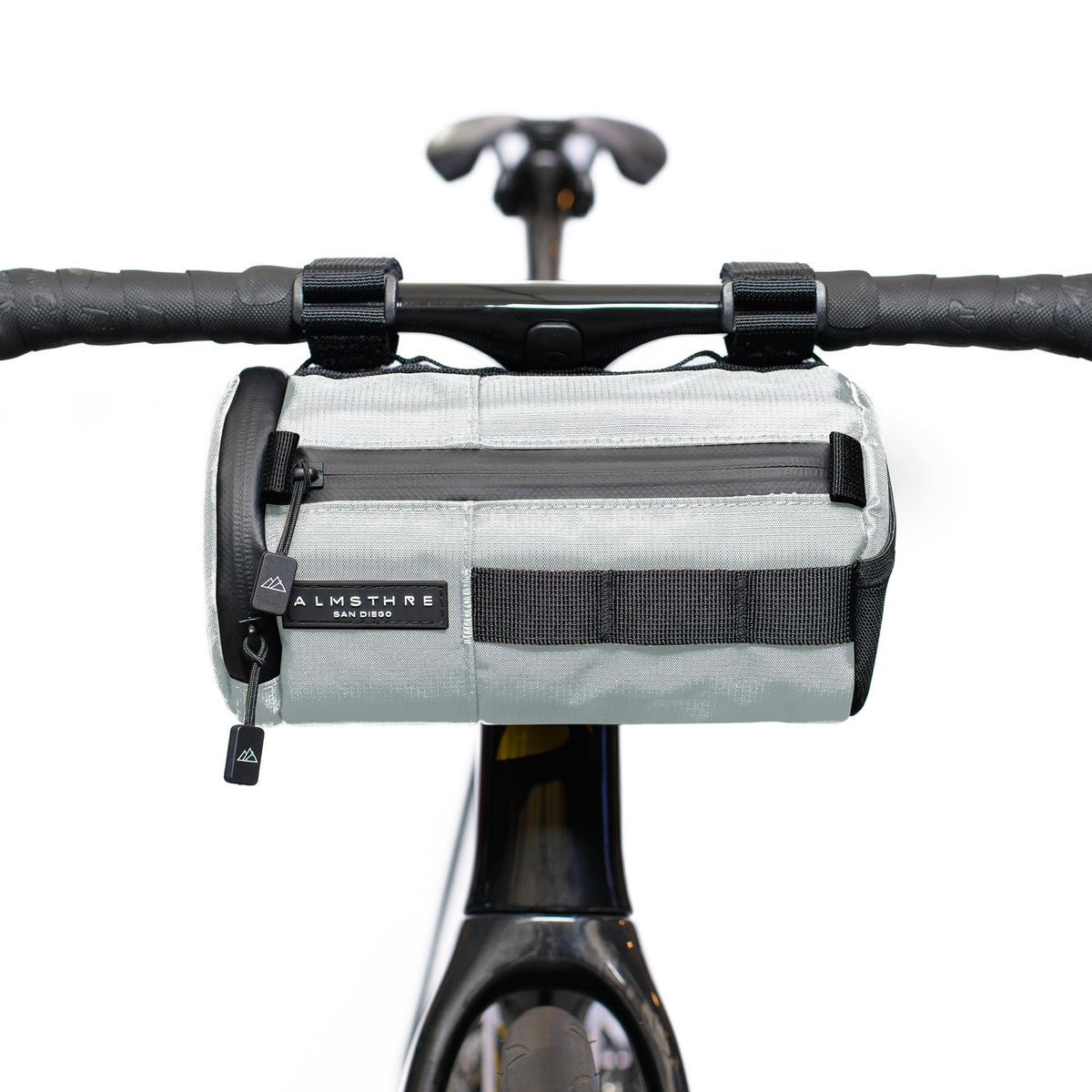 ALMSTHRE Signature Bar Bag – Sterling Silver | Hard-Shell Bike Handlebar Bag 1