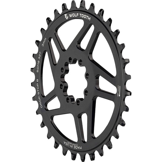 Wolf Tooth Direct Mount Chainring 36T Drop-Stop B SRAM 8-Bolt, 3mm Offset, Black 1