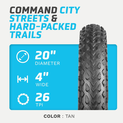 Vee Tires Mission Command E-Bike Tire 20x4.0 Black/Tan OverRide E50 Rated 2