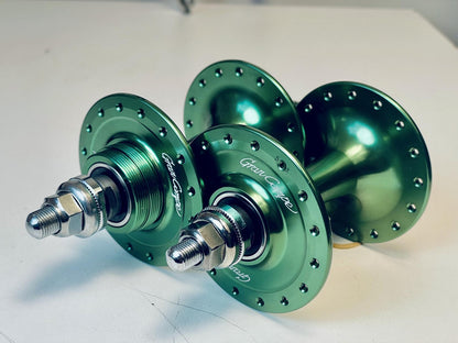 NOS Gran Compe Front / Rear 32h Fix / Fix Track Hub Set - Green Anodized 1