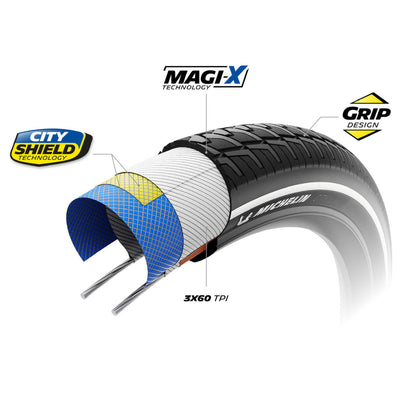 Michelin City Touring 700x35C Wire Clincher Tire MAGI-X City Shield Black 6