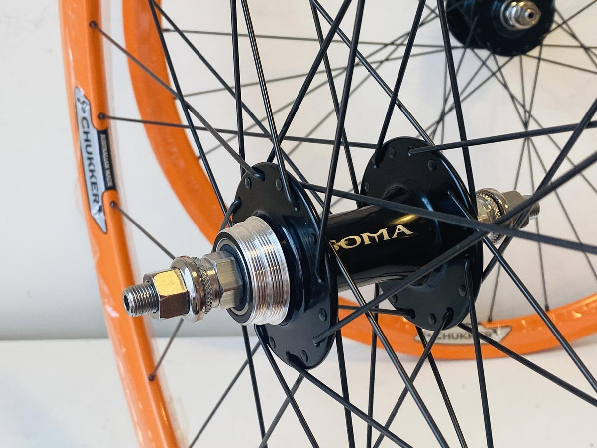 Velocity Chukker 700c Fixie Wheelset 32h 100/120 Fix/Fix Soma Hubs - Orange NMSW 4