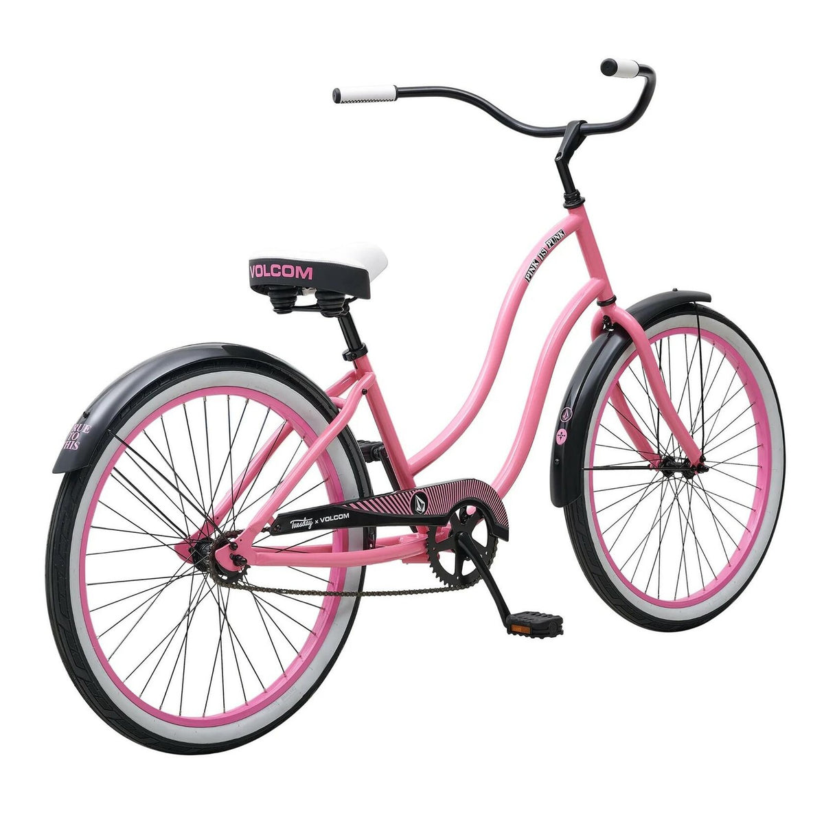Tuesday Cycles x Volcom 26" Beach Cruiser LS Low Step-Thru 26in Wheels - Pink 3