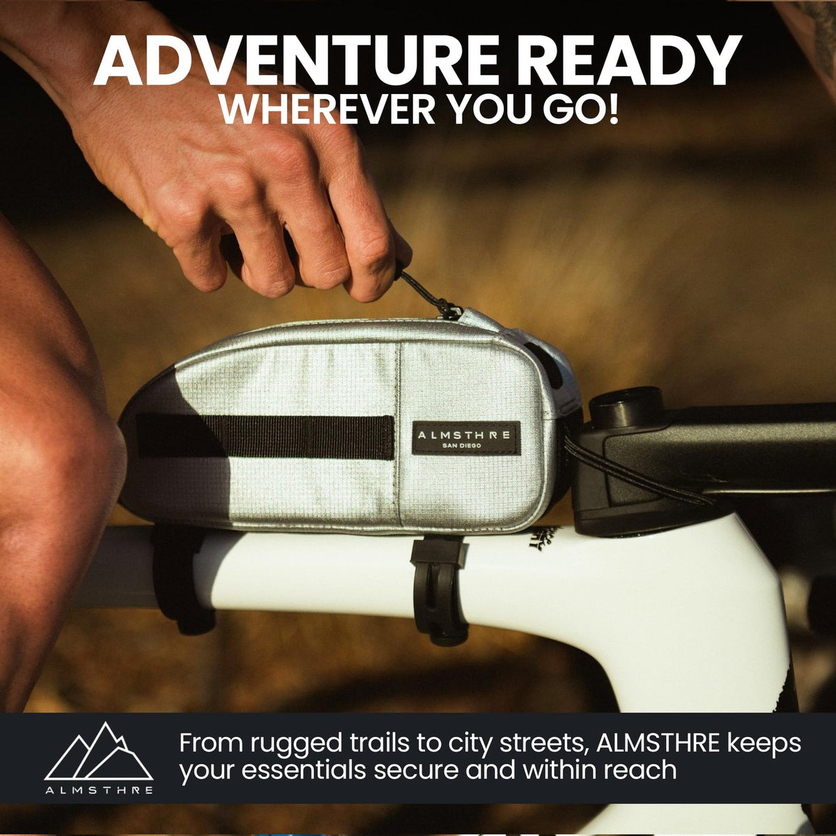 ALMSTHRE Top Tube Bag 8'' x 2'' x 3'' - Sterling Silver | Waterproof, Secure & 4