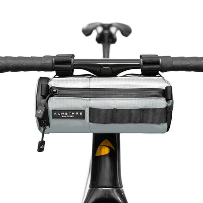 ALMSTHRE Compact Bar Bag – Sterling Silver | Hard-Shell Bike Handlebar Bag with 1