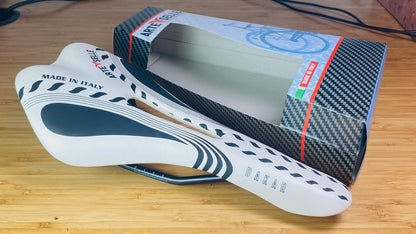 ARTE SELLE Dakar Steel Rail Cutout Racing Saddle White/Black Stripe Italian Made 1