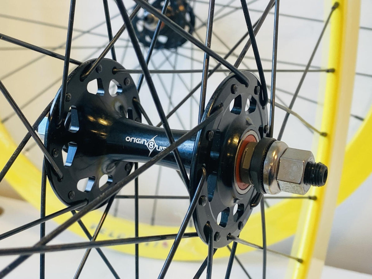 Velocity B-43 700c Fixed Gear Wheelset 32h 100/120mm Origin-8 Hubs - Yellow NMSW 5