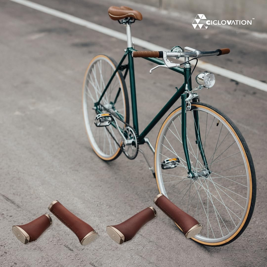 Ciclovation Tomahawk Ergonomic Leather Grips - Honey Brown 2
