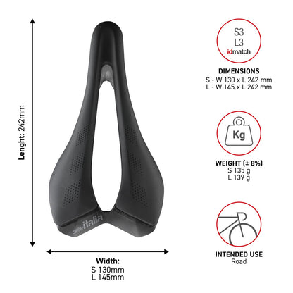 Selle Italia SLR Carbon Saddle, L3 IDmatch, 7x9mm Carbon Rails, Black 2