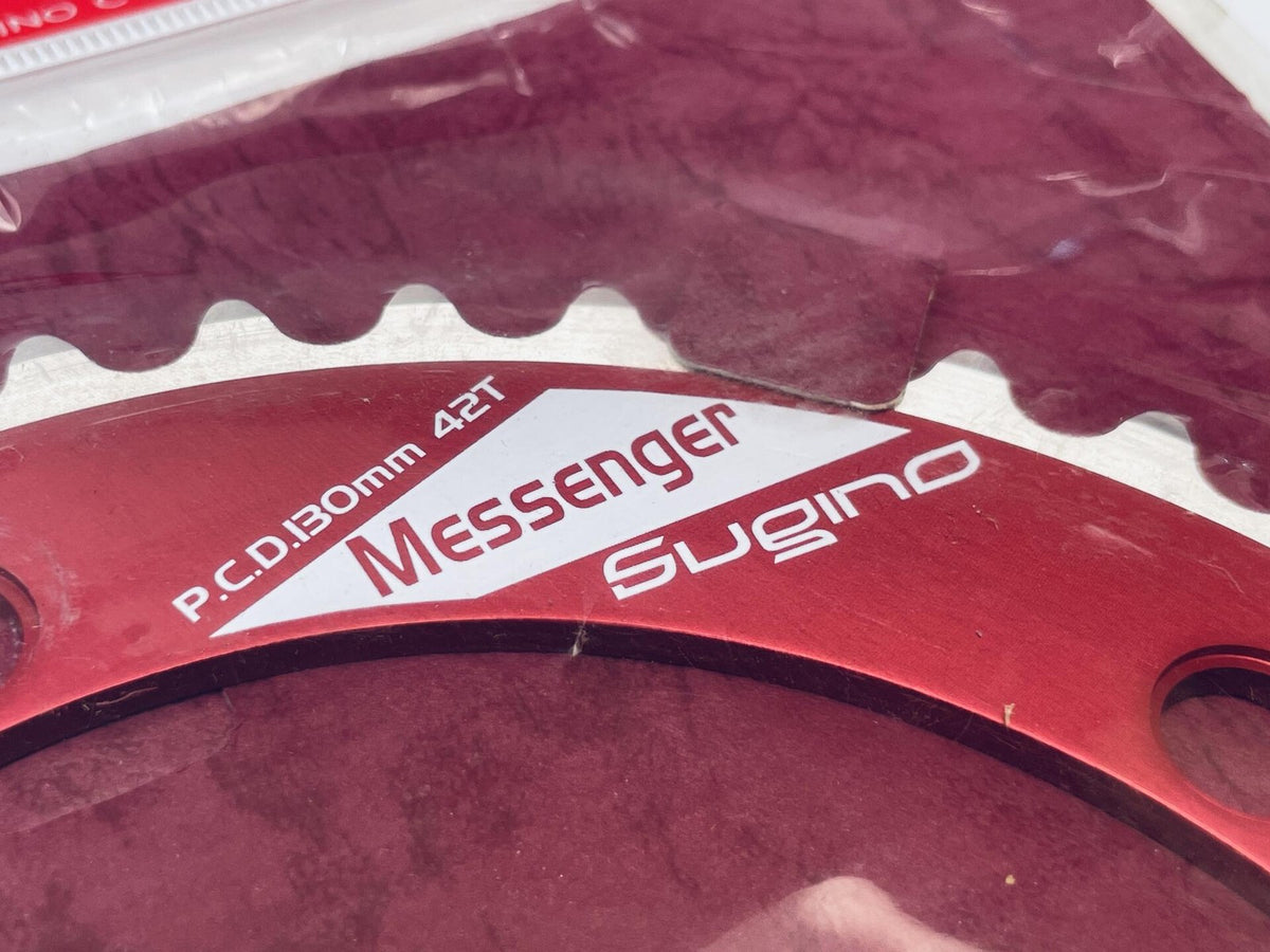 NOS Sugino Messenger 130BCD 42t Track Chainring 1/8" - RED Anodized 2
