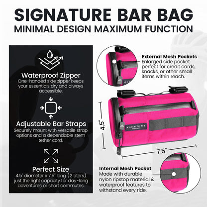 ALMSTHRE Signature Bar Bag – Passion Pink | Hard-Shell Bike Handlebar Bag with 2