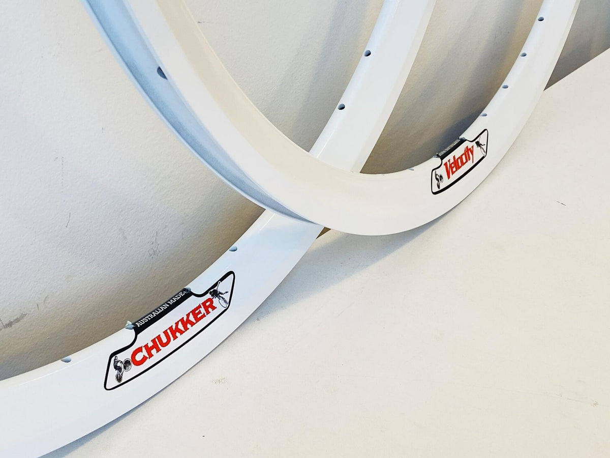 Velocity Chukker 700c Rim Set 48h White NMSW - Made in Australia 2