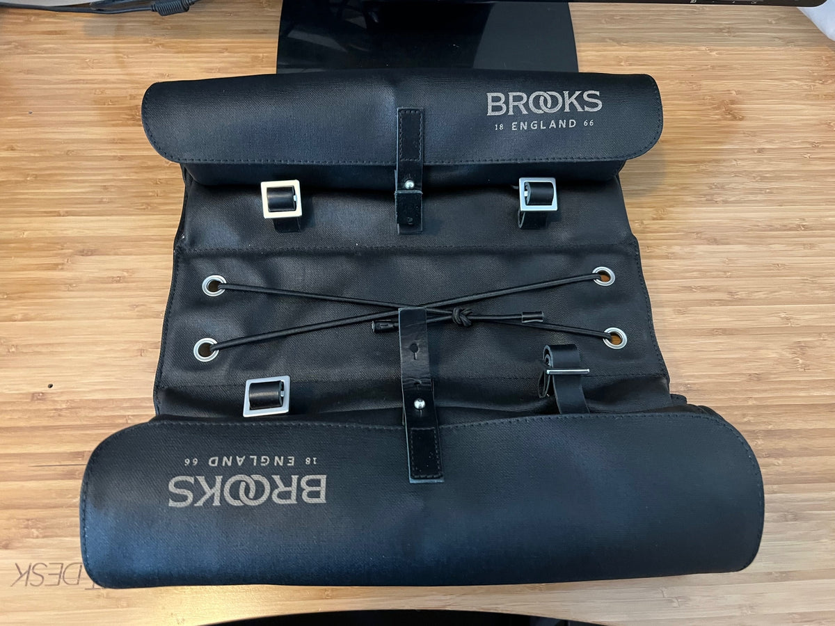 Brooks Brick Lane Roll-Up Pannier Black-Black Canvas w/ Leather Belts 1