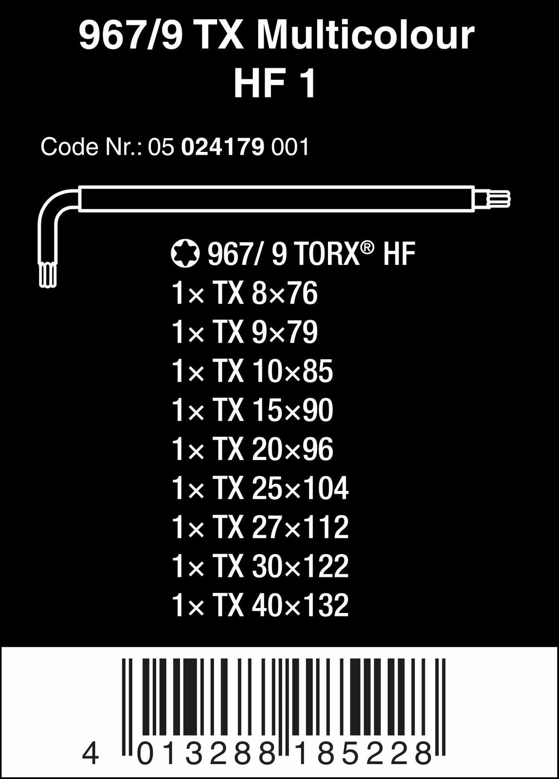Wera 967/9 TX HF 1 L-Key Torx Wrench Set - 9 Piece, with Holder, Multicolor 2