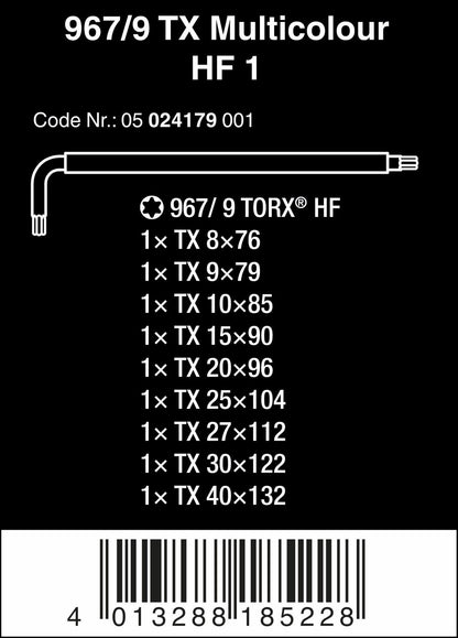 Wera 967/9 TX HF 1 L-Key Torx Wrench Set - 9 Piece, with Holder, Multicolor 2