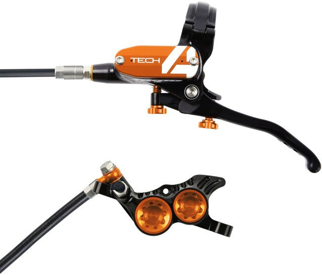 Hope Tech 4 V4 Disc Brake and Lever Set - Rear, Hydraulic, Post Mount, Orange 1