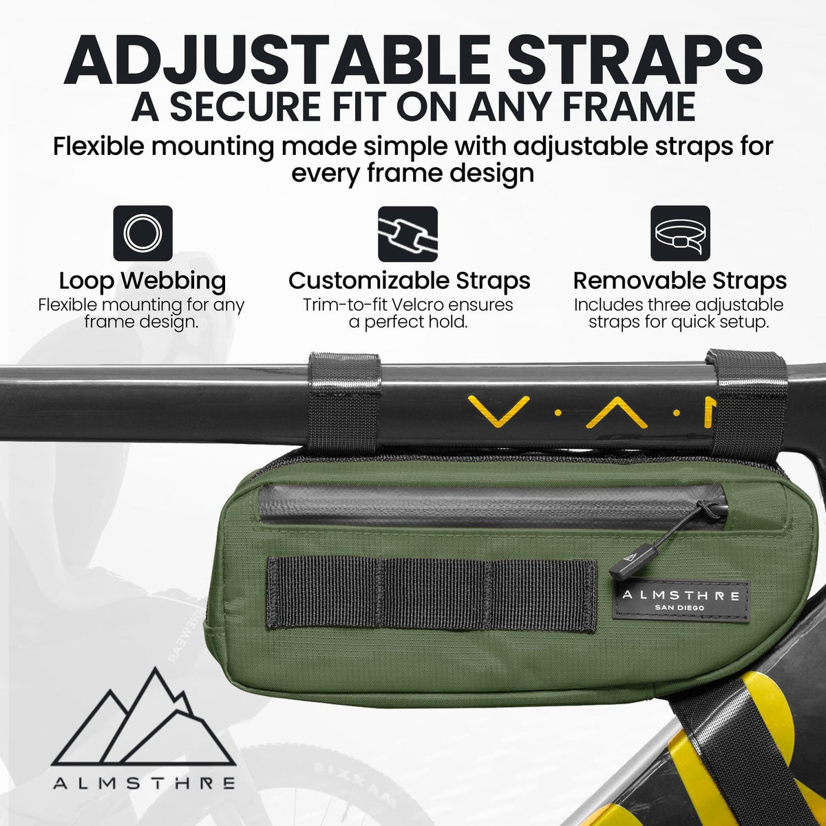 ALMSTHRE Compact Bike Frame Bag, Weather-Resistant, Hunter Green 3