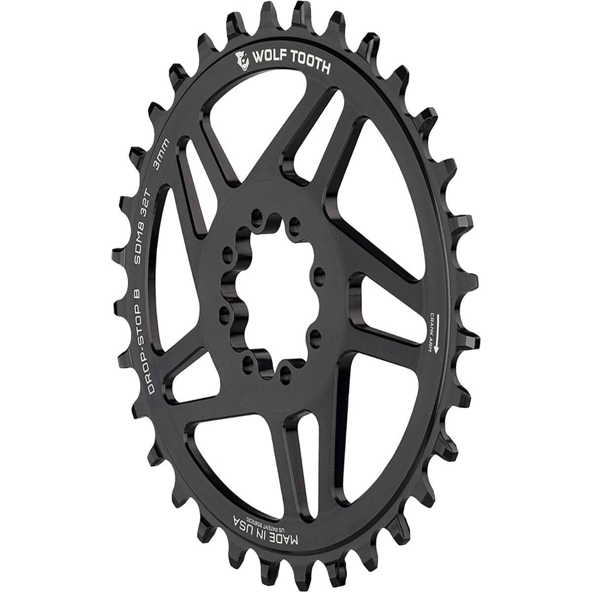 Wolf Tooth Direct Mount Chainring 36T Drop-Stop B SRAM 8-Bolt, 3mm Offset, Black 1