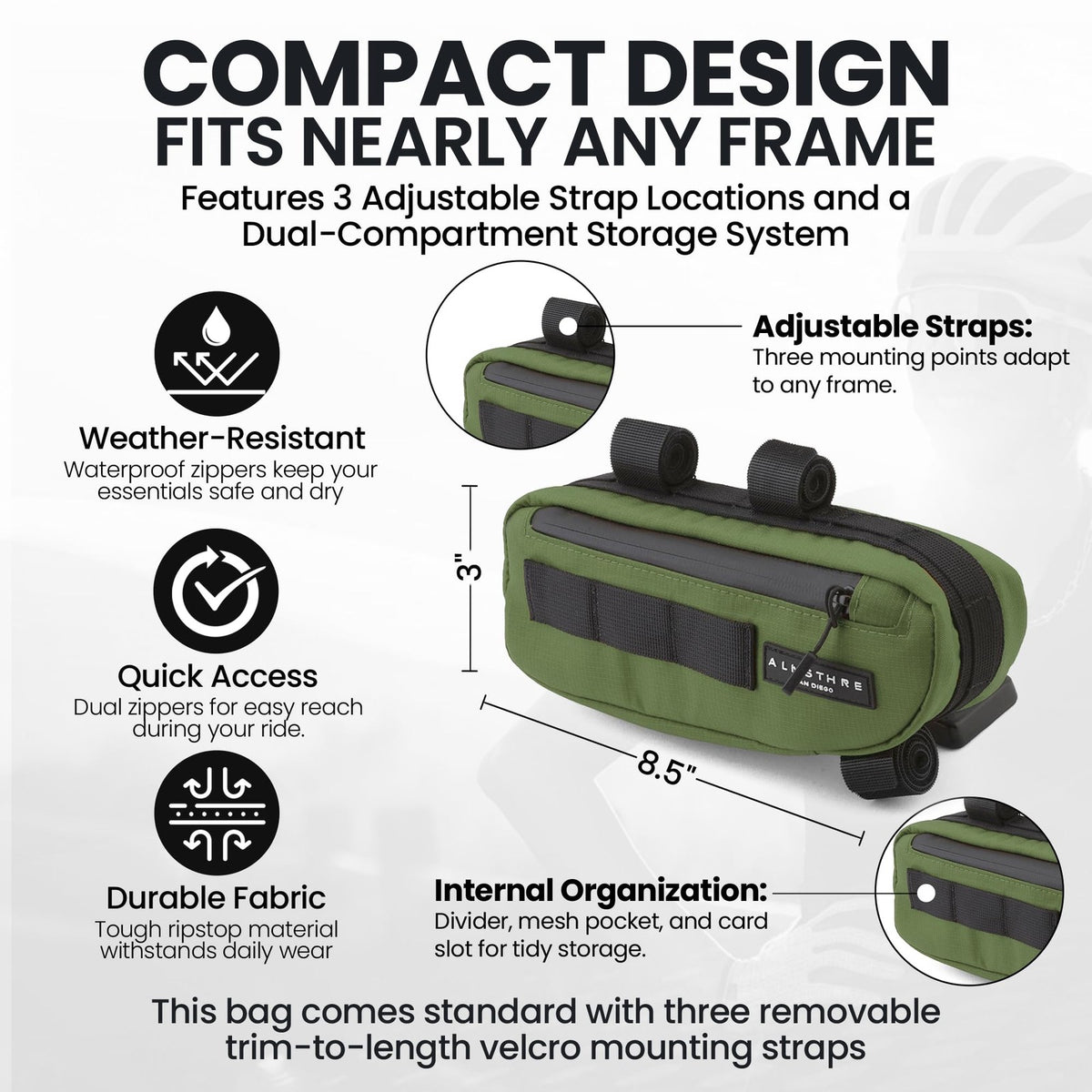 ALMSTHRE Compact Bike Frame Bag, Weather-Resistant, Hunter Green 2