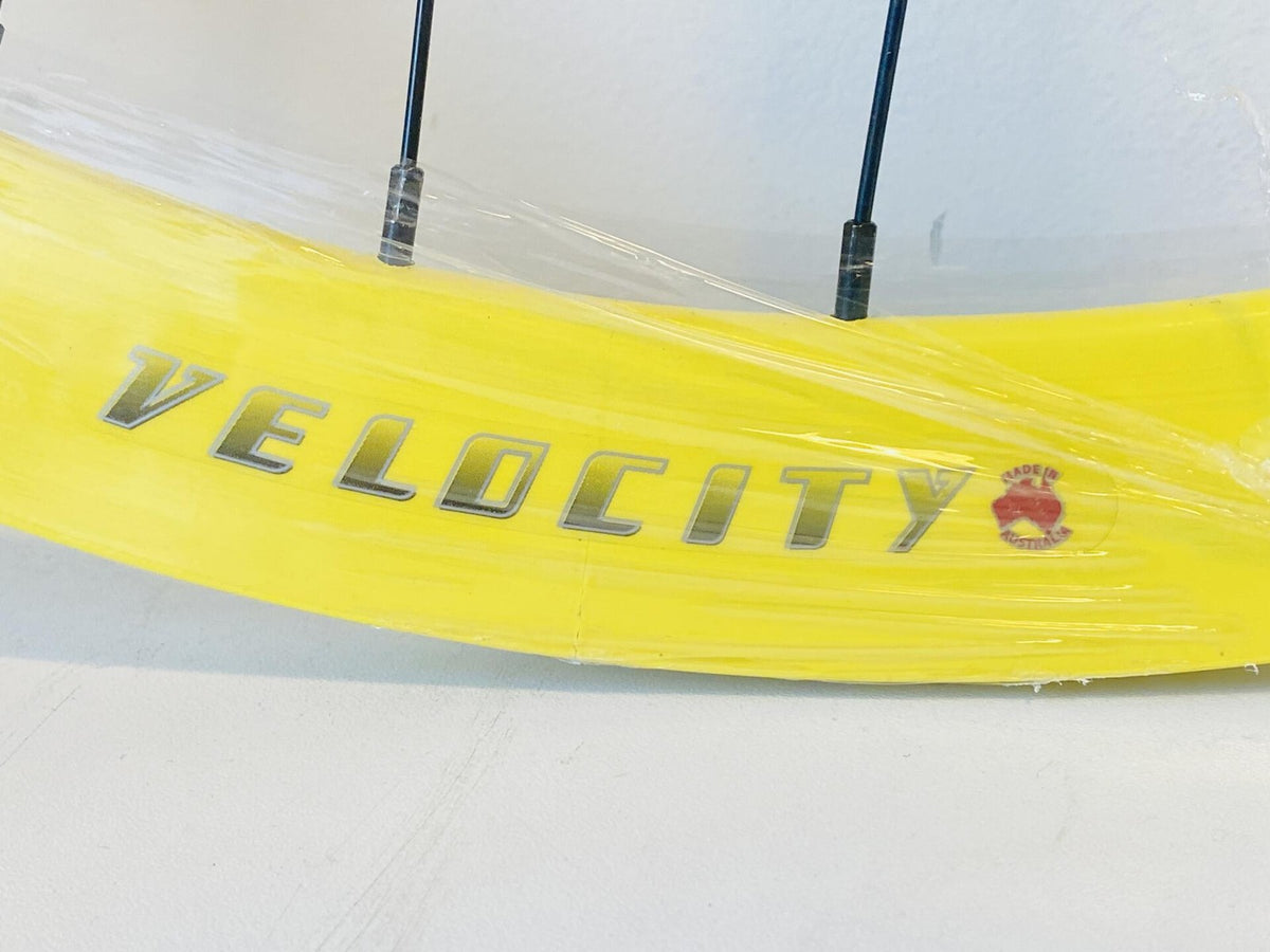 Velocity B-43 700c Fixed Gear Wheelset 32h 100/120mm Origin-8 Hubs - Yellow NMSW 4