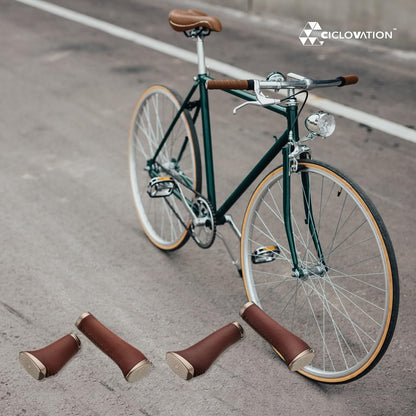 Ciclovation Tomahawk Ergonomic Leather Grips, GripShift Compatible - Honey Brown 2