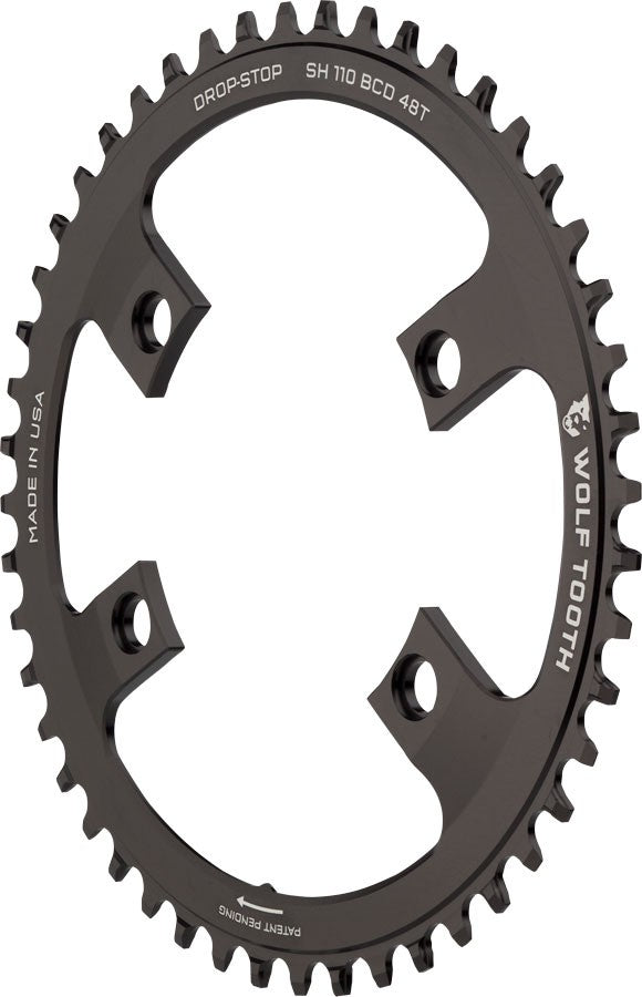 Wolf Tooth 48T 110 BCD Asymmetric 4-Bolt Drop-Stop Chainring Black Aluminum 1
