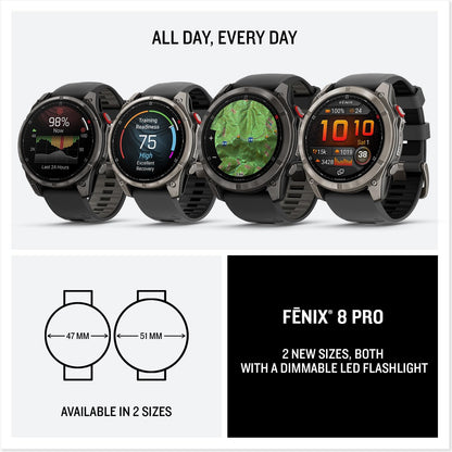 Garmin fenix 8 Pro 51mm AMOLED Sapphire Watch Watch Grey/Black Silicone 7