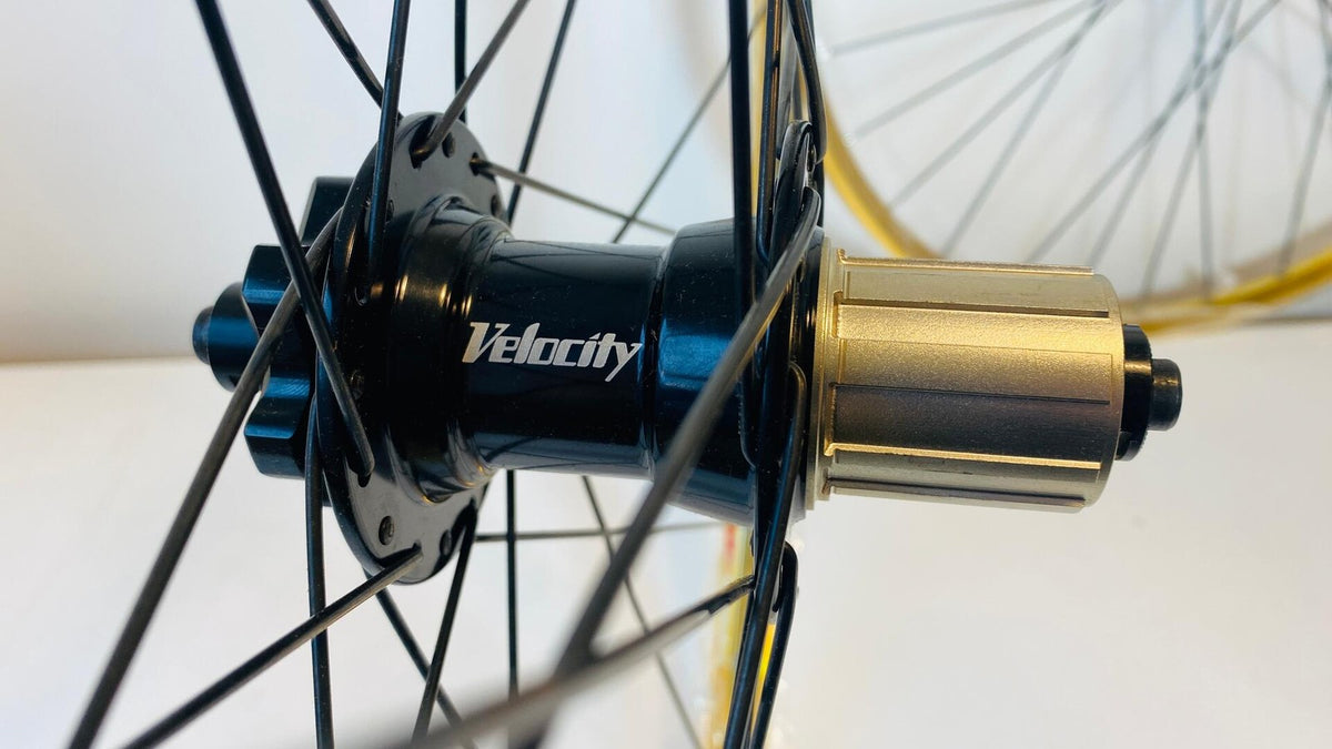 Velocity VXC 26" MTB Disc Wheelset 32h 6-Bolt 8-10 Speed 100/135 - Gold/Black 6