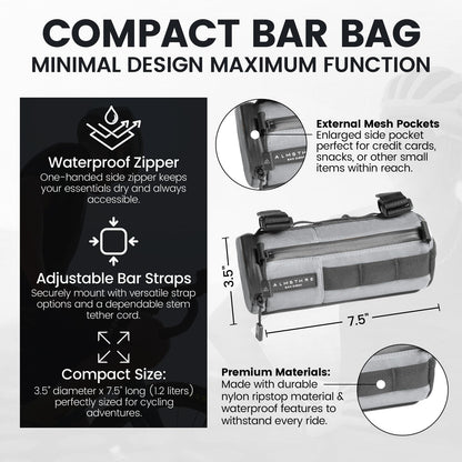 ALMSTHRE Compact Bar Bag – Sterling Silver | Hard-Shell Bike Handlebar Bag with 2