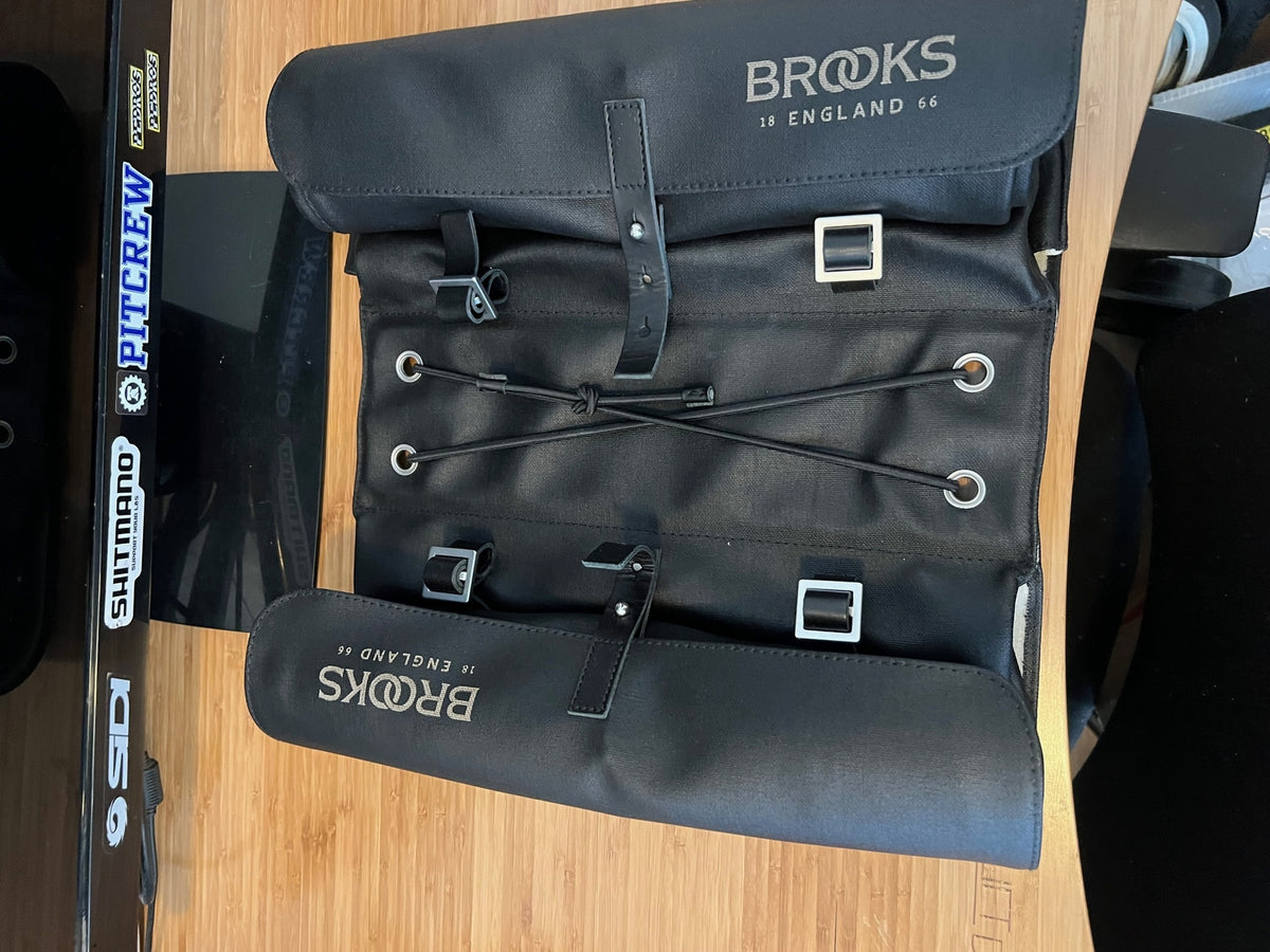 Brooks Brick Lane Roll-Up Pannier Black-Black Canvas w/ Leather Belts 4