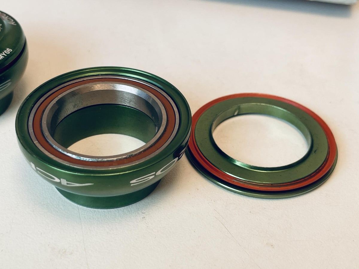 NOS ACROS AH-06 Series Threadless 1-1/8" Headset Steel Bearings, Green Anodized 5