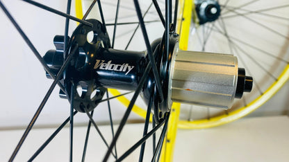 Velocity VXC 26" MTB Disc Wheelset 32h 6-Bolt 8-10 Speed 100/135 - Yellow/Black 6