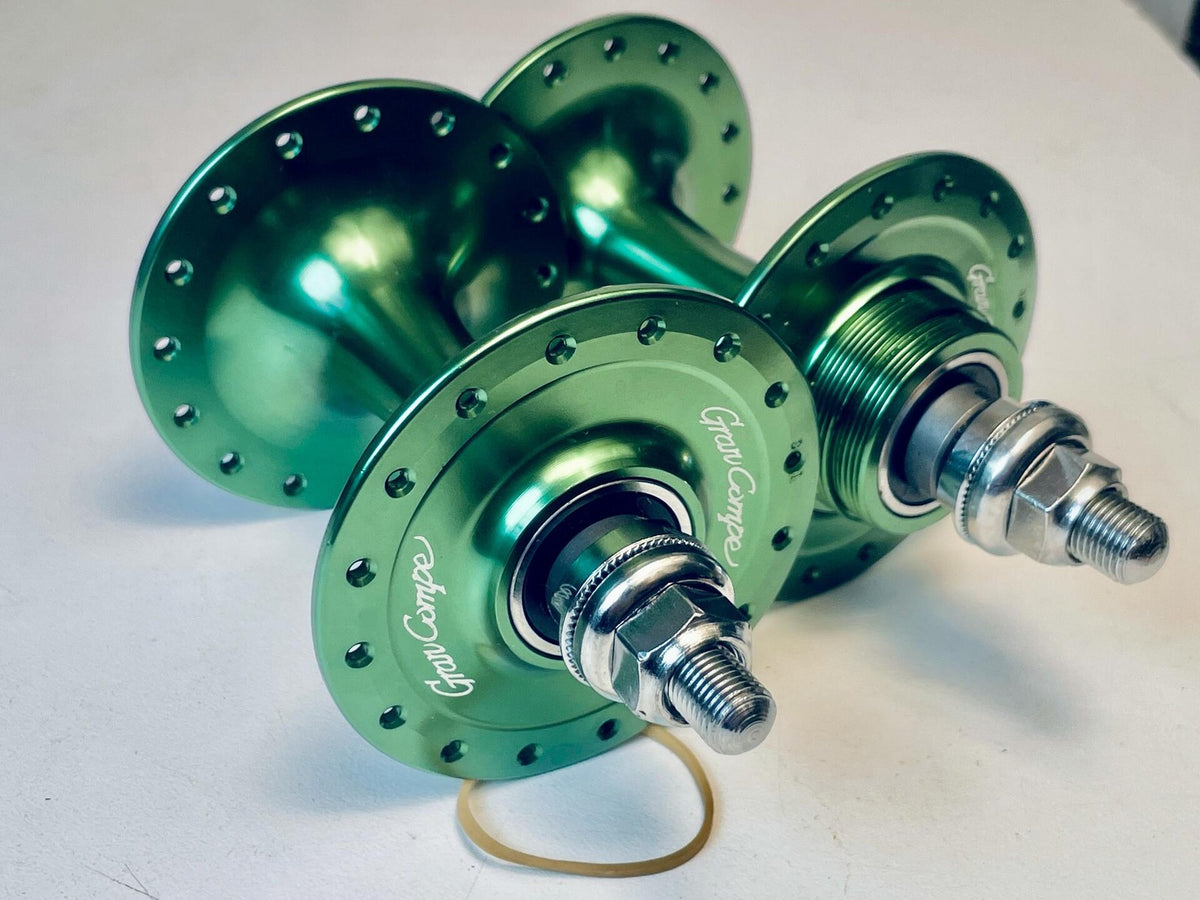 NOS Gran Compe Front / Rear 32h Fix / Fix Track Hub Set - Green Anodized 2