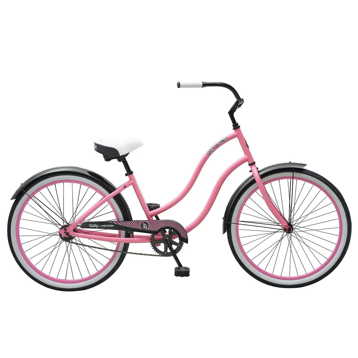 Tuesday Cycles x Volcom 26" Beach Cruiser LS Low Step-Thru 26in Wheels - Pink 2
