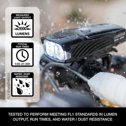 NiteRider Lumina Dual 2000 Lumen USB-C Rechargeable Dual LED Front Bike Light - 3