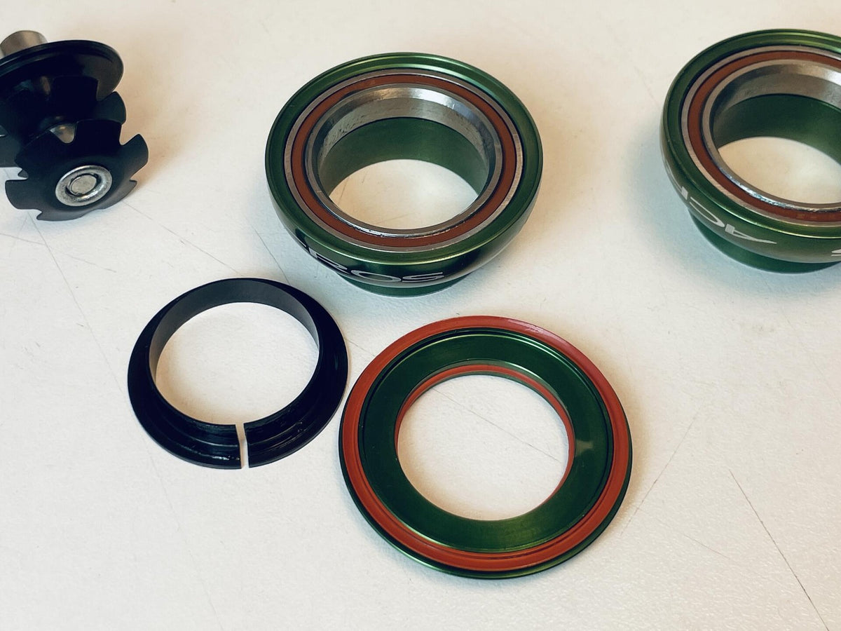 NOS ACROS AH-06 Series Threadless 1-1/8" Headset Steel Bearings, Green Anodized 6